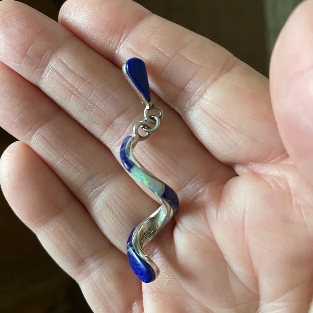 SOLD! Native American Zuni Pendant made of Lapis Lazuli and Opal set in Sterling